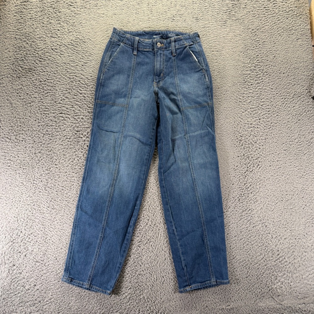 Old Navy O.G. Jeans Womens 6 Blue Cotton Denim Straight Leg Loose Faded Stretch
